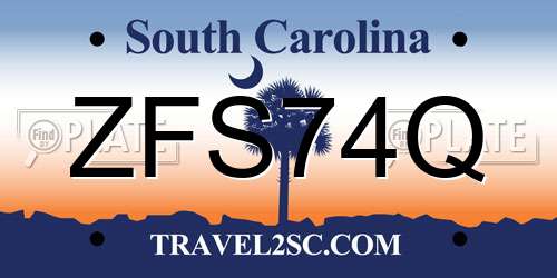 ZFS74Q South Carolina License Plate