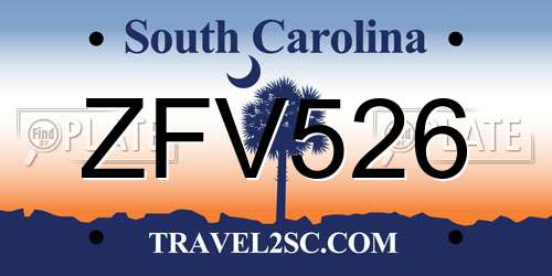 ZFV526 South Carolina License Plate