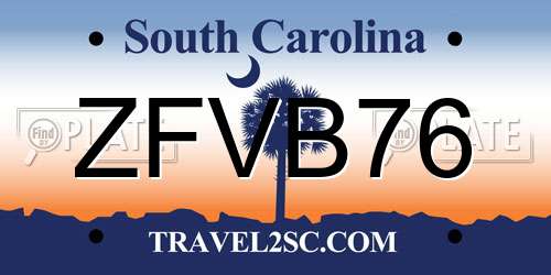 ZFVB76 South Carolina License Plate