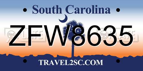 ZFW8635 South Carolina License Plate