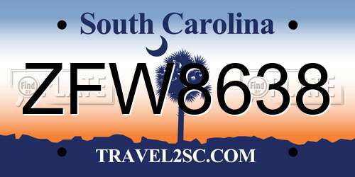 ZFW8638 South Carolina License Plate