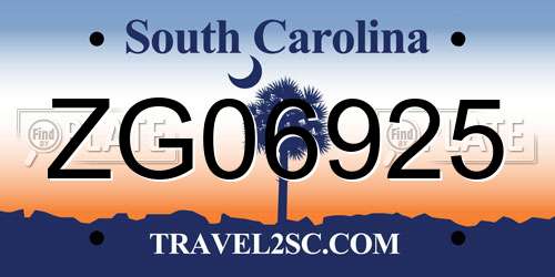 ZG06925 South Carolina License Plate