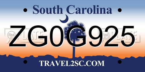 ZG0G925 South Carolina License Plate