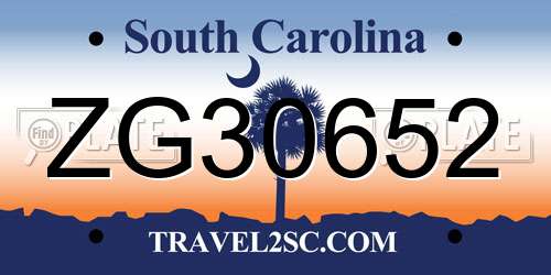 ZG30652 South Carolina License Plate