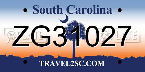 ZG31027 South Carolina License Plate