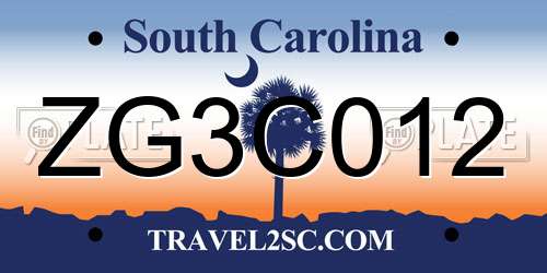 ZG3C012 South Carolina License Plate