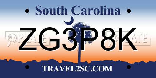 ZG3P8K South Carolina License Plate