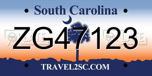 ZG47123 South Carolina License Plate
