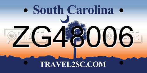 ZG48006 South Carolina License Plate