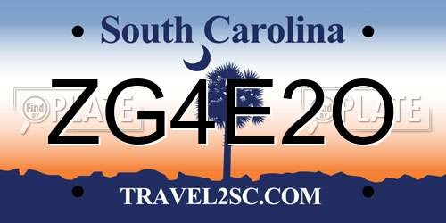 ZG4E2O South Carolina License Plate