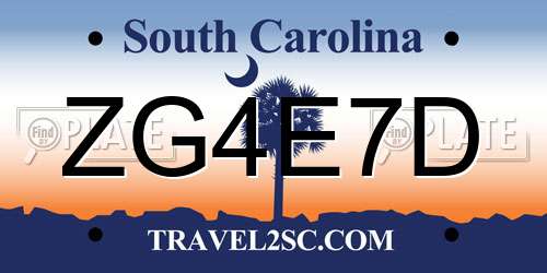 ZG4E7D South Carolina License Plate