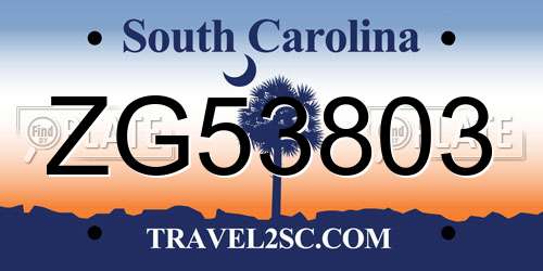 ZG53803 South Carolina License Plate