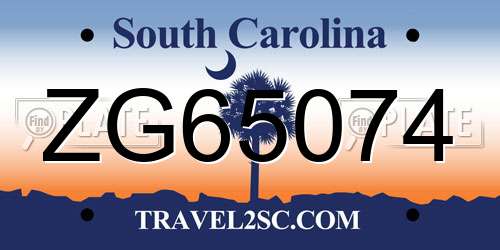 ZG65074 South Carolina License Plate