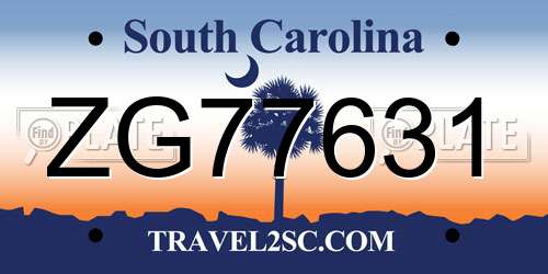 ZG77631 South Carolina License Plate
