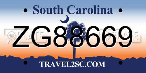 ZG88669 South Carolina License Plate