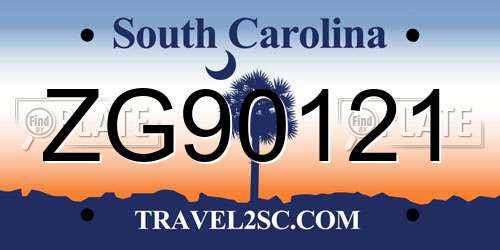 ZG90121 South Carolina License Plate
