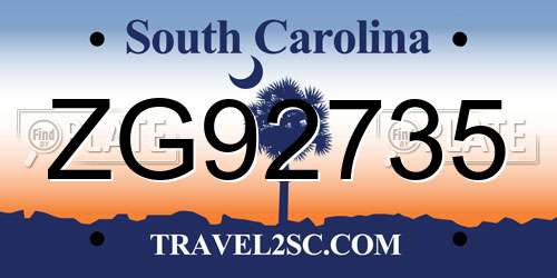 ZG92735 South Carolina License Plate