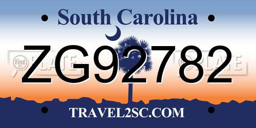 ZG92782 South Carolina License Plate