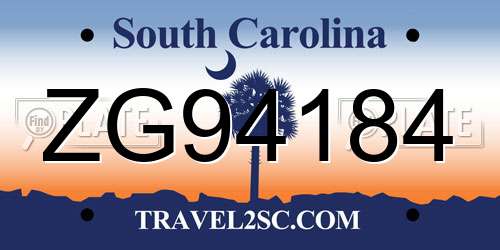 ZG94184 South Carolina License Plate