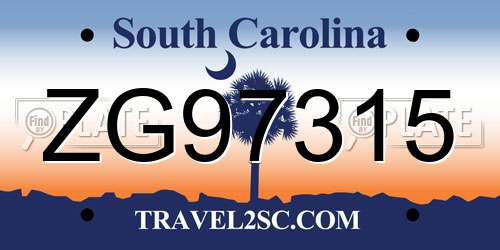 ZG97315 South Carolina License Plate