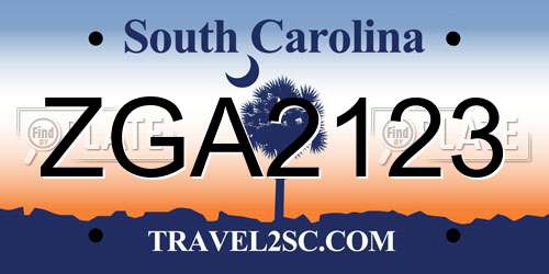 ZGA2123 South Carolina License Plate