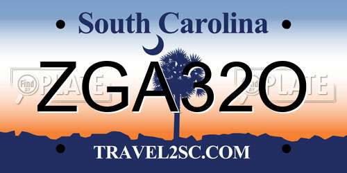 ZGA32O South Carolina License Plate
