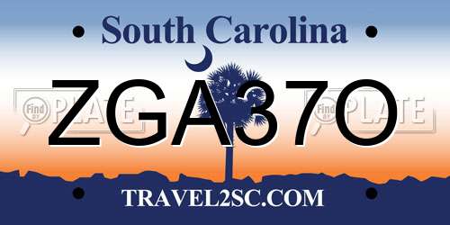 ZGA37O South Carolina License Plate