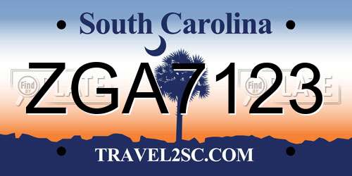 ZGA7123 South Carolina License Plate