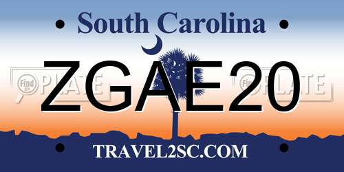 ZGAE20 South Carolina License Plate