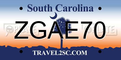 ZGAE70 South Carolina License Plate