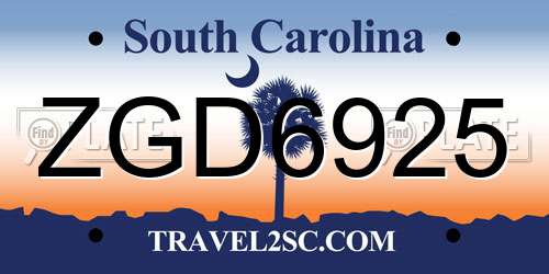 ZGD6925 South Carolina License Plate