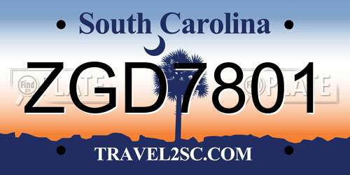 ZGD7801 South Carolina License Plate
