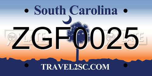 ZGF0025 South Carolina License Plate