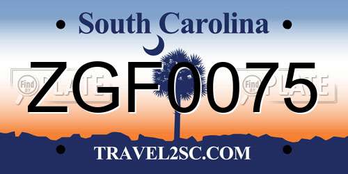 ZGF0075 South Carolina License Plate
