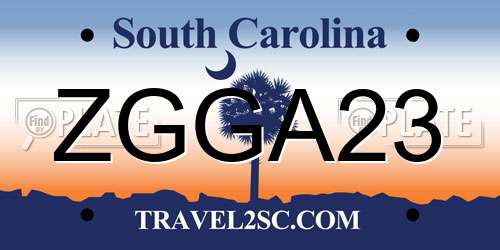 ZGGA23 South Carolina License Plate