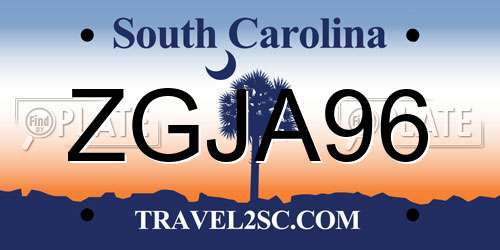 ZGJA96 South Carolina License Plate
