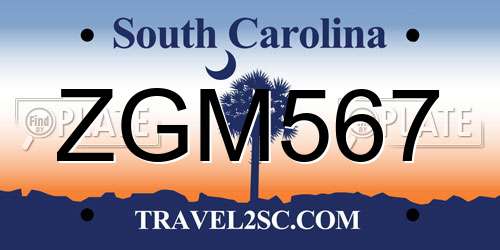 ZGM567 South Carolina License Plate