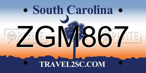 ZGM867 South Carolina License Plate