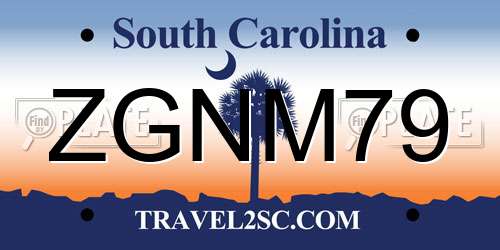 ZGNM79 South Carolina License Plate