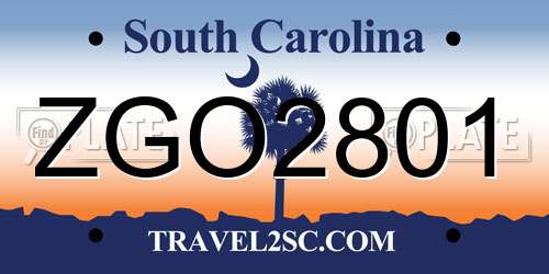 ZGO2801 South Carolina License Plate