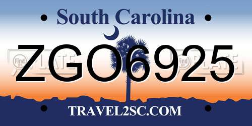ZGO6925 South Carolina License Plate