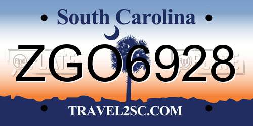 ZGO6928 South Carolina License Plate