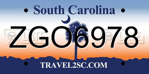 ZGO6978 South Carolina License Plate