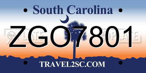 ZGO7801 South Carolina License Plate