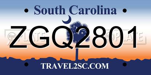ZGQ2801 South Carolina License Plate