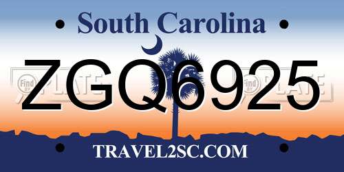 ZGQ6925 South Carolina License Plate