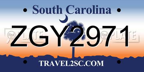 ZGY2971 South Carolina License Plate