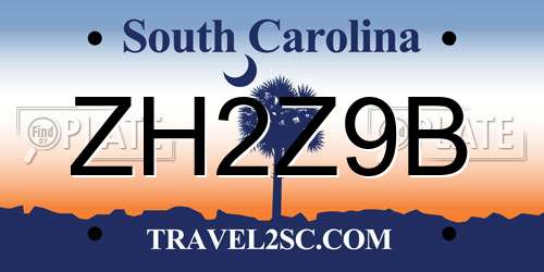 ZH2Z9B South Carolina License Plate