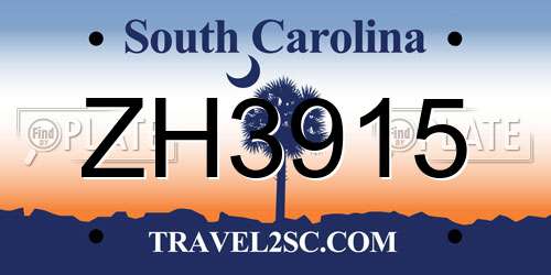 ZH3915 South Carolina License Plate