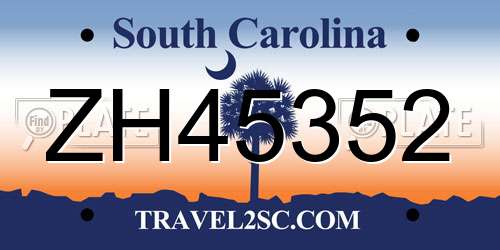 ZH45352 South Carolina License Plate